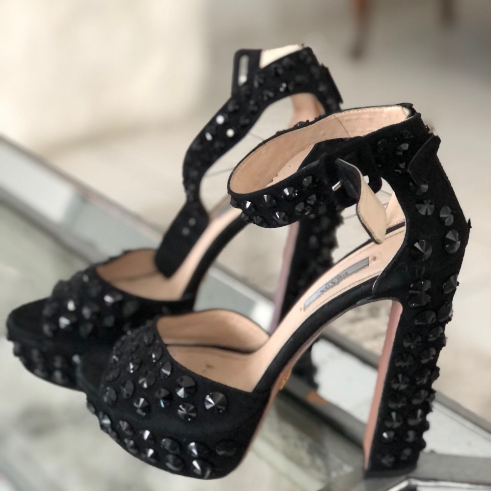 Prada Black Studded Heels